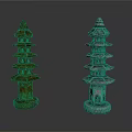 Traditional Chinese Pagoda Architecture With Two Moss Covered And Gray Stone Multi Layered Eaves Structures